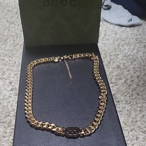Gucci Gold-Tone Curb Chain Necklace with Interlocking Logo